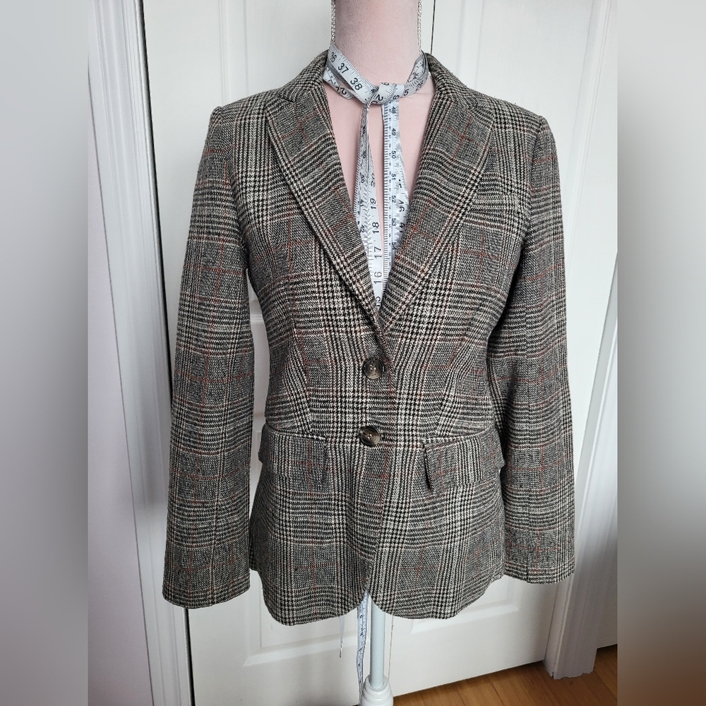 Lovetree Classic Glen Plaid Women's Blazer in Black & Brown sz M